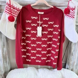 BLVD Red Knit with Mustache Design